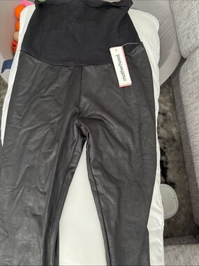 Motherhood Black Faux Leather Kids Leggings